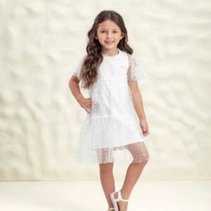 Vestido Infantil Menina Canelado Com Sobreposição Tule Milli & Nina